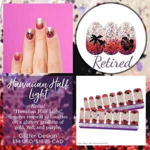 Color Street Nail Polish Strips * HAWAIIAN HALF LIGHT * Glitter Palm Tress